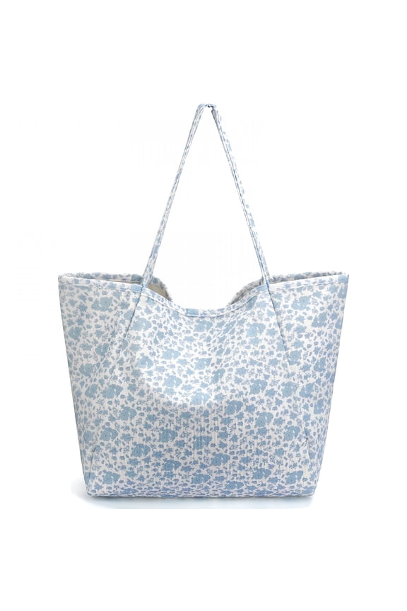 2026 New Corduroy Tote Bag,Extra Large Tote Bag for Women,Soft and Lightweight Lady Handbags for Travel Work Everydayt for Shopping,School,Commute,Beach,Casual,Trip(Blue Floral)