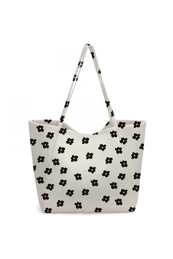 2026 New Corduroy Tote Bag, Extra Large Tote Bag for Women, Soft and Lightweight Lady Handbags for Travel Work Everyday (Black Floral)