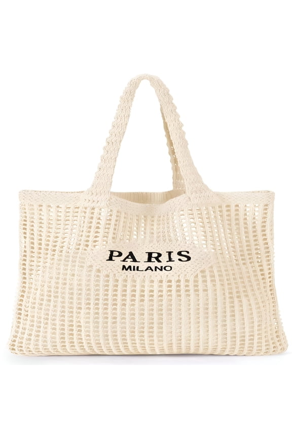 2026 New Crochet Tote Bag for Women, Crochet Mesh Beach Tote Bag Summer Vacation Aesthetic for Beach, Pool, Picnic, Travel, Daily (Beige)