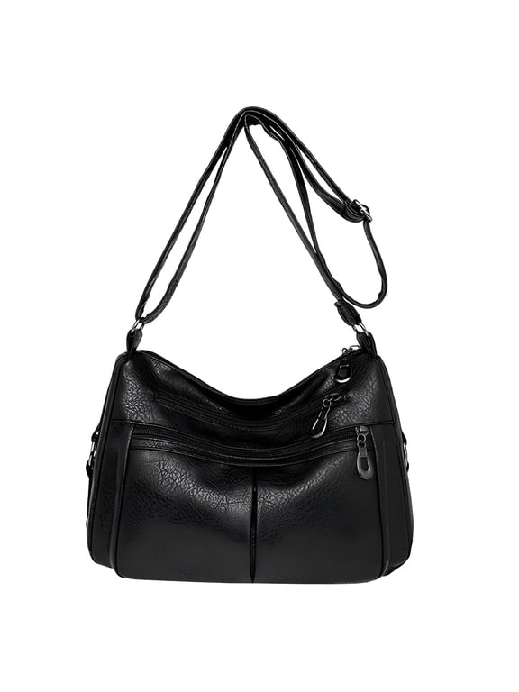 2026 New Crossbody Bags for Women Leather Purses Handbags Pocketbooks Multi Pocket Shoulder Satchel(Black) for Daily Use, Shopping, Travel, Work