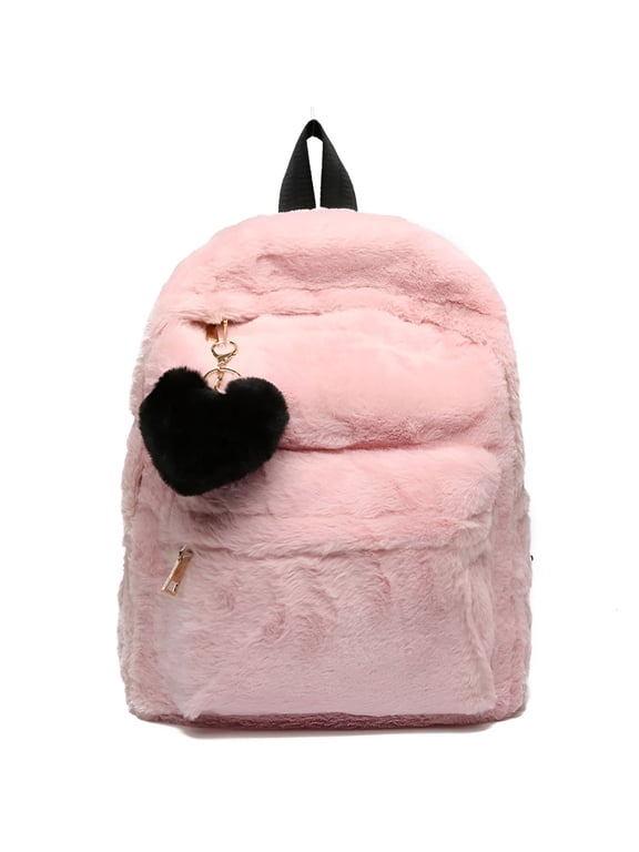 2026 New Cute Fuzzy Backpack for Aesthetic Supplies Fuzzy Plush Backpack,Kawaii Furry Plush Daypack for Teens for School,Shopping,Travel,Casual,Outdoor (Pink)