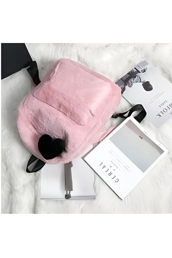 2026 New Cute Fuzzy Pink Backpack for Women Aesthetic Black Backpack Furry Plush Backpack with Heart for School,Travel,Shopping,Pink