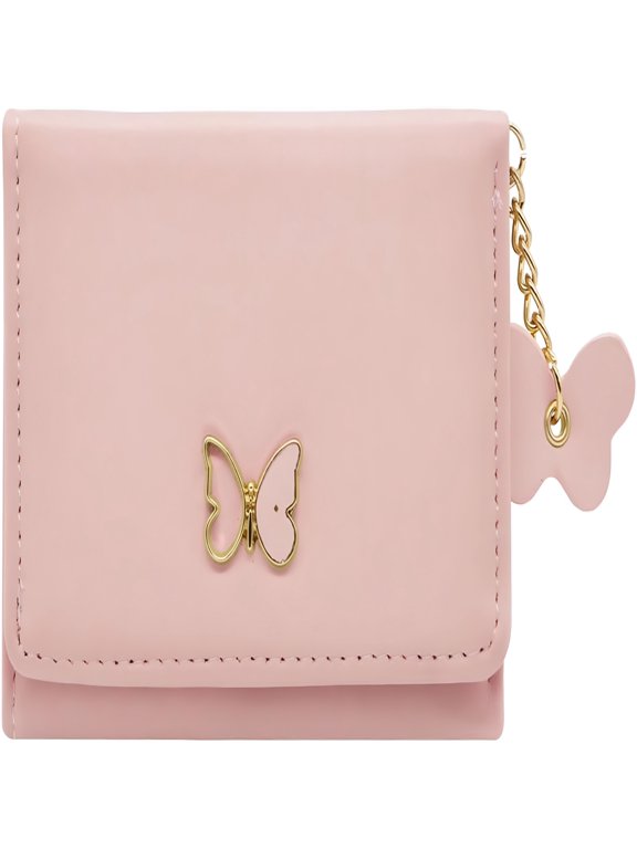 2026 New Cute Wallet for Women Small Butterfly Pu Leather Credit Card Holder with Id Window for Ladies Girls (Pink), for Daily Use, Shopping, Travel, Casual Outings, Gifting