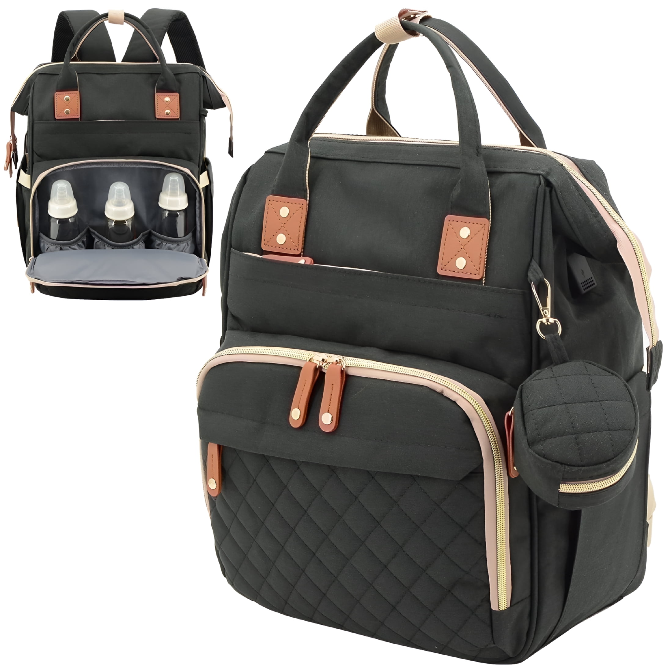 GASTROPOD 2026 New Diaper Bag Backpack,Baby Bag with Insulated Bottle Pockets,Unisex,For Travel,Outings,Hospital,Shopping,Park,Black Diaper Bag Organizing Pouches