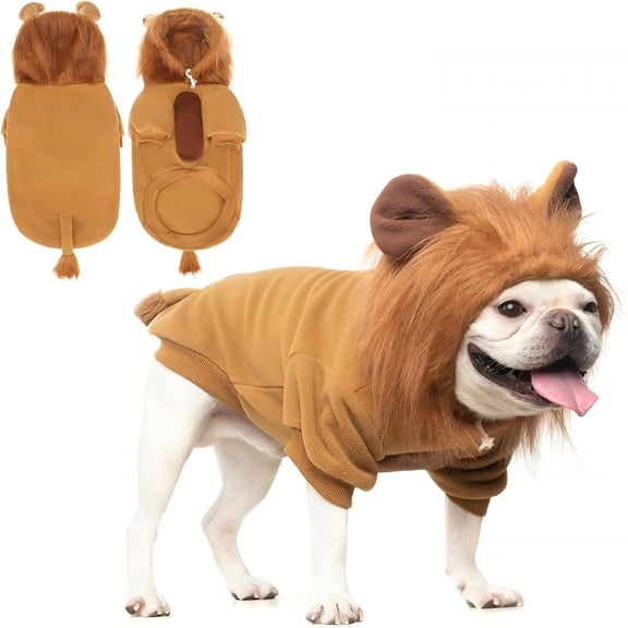 GASTROPOD 2026 New Dog Lion Costume,Dog Halloween Costume,Lion Mane Dog Outfits Fleece Sweater Hoodie Clothes,Pet Funny Cosplay Dress Up Cold Weather Coats with Leash Hole for Small Medium Large Dogs