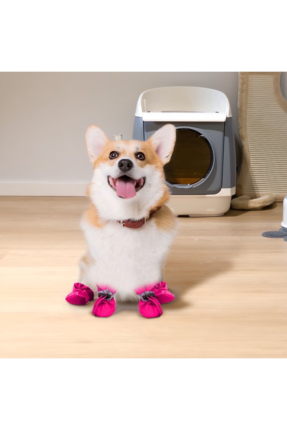 2026 New Dog Shoes for Winter, Drawstring Design Dog Boots & Paw Protectors, Waterproof and Anti-Slip Winter Warm Dog Shoes for Small Medium Size Dogs Hot Pink Dog Paw Boots