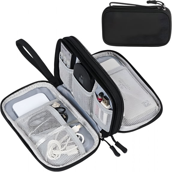 GASTROPOD 2026 New Electronic Organizer,Travel Cable Organizer Bag Pouch Electronic Accessories Carry Case Portable Waterproof Double Layers Storage Bag for Cable,Cord,Charger,Earphone,Medium,Black