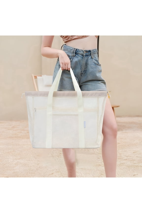 2026 New Extra Large Draining Mesh Beach Bag,Waterproof Multi-Compartment Tote for Outdoor&Vacation for Beach,Pool,Travel,Shopping,Park