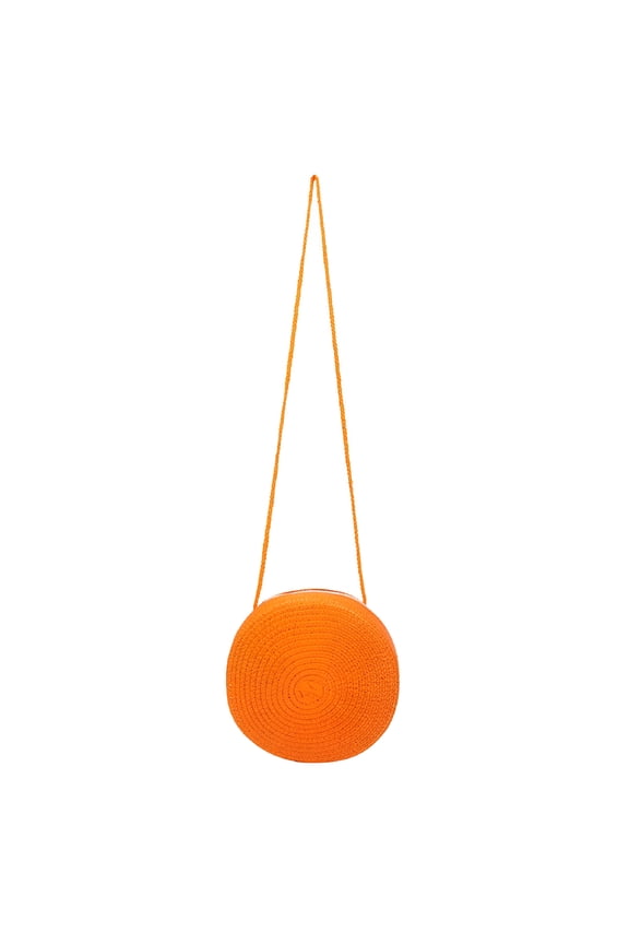 2026 New Fashion Women Straw Woven Pure Color Messenger Bag Vacation Round Purse Orange for Summer Outings, Beach Trips, Vacations, Casual Wear, Outdoor Events.