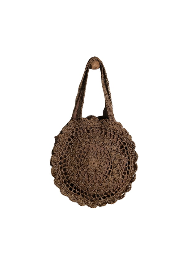 2026 New Floral Hollow Woven Round Straw Bag  Large Capacity Beach Tote Handbag for Women for Beach Days, Vacations, Picnics, Outdoor Events, Casual Outings