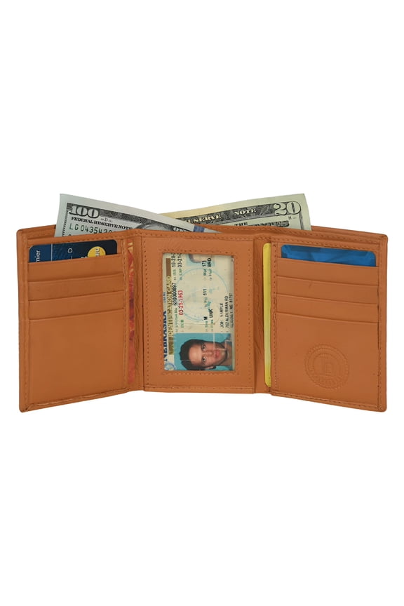 2026 New Genuine Leather Mens Trifold Rfid Blocking Wallet with Id Window Mens Wallets Leather, Tan for Travel, Business, Daily Use