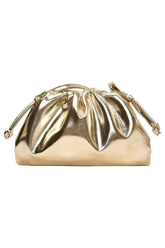 2026 New Gold Clutch Purses for Women Silver Evening Bag Pu Leather Crossbody Purse Wedding Handbag Ruched Cloud Dumpling Bag for Party, Wedding, Date, Evening, Gold Evening Bag