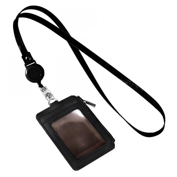 GASTROPOD 2026 New Id Badge Holder with Zip Retractable for Work, Office, School, Events Heavy Duty Clear Id Card Vertical Lanyard Holder Slim Leather Id Badge Card Wallet (Black)