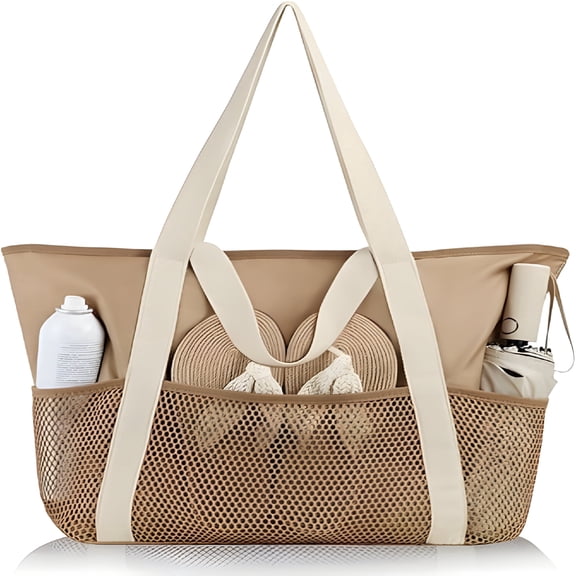 GASTROPOD 2026 New Large Beach Bag for Women Waterproof Sandproof Foldable Tote with Zipper and Mesh Pockets for Pool,Swim,Travel,Vacation and Everyday Use