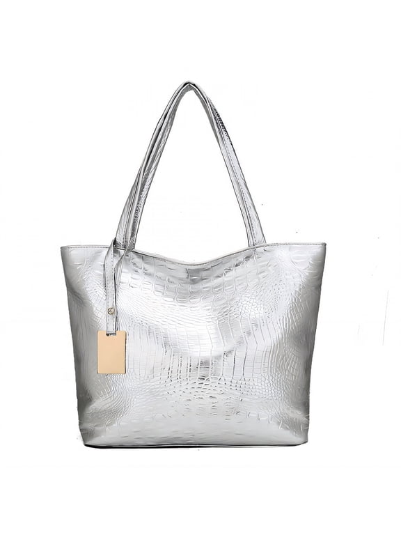 2026 New Large Tote Bags for Women,Stylish Crocodile Handbags for Women,Pattern Texture Ladies Handbags,For Office,Shopping,Travel,Silver