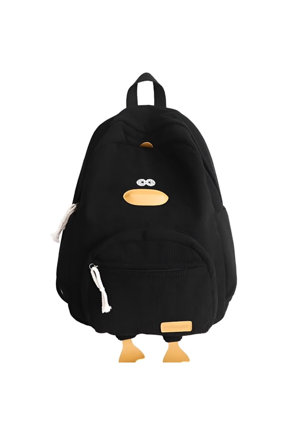 2026 New Little Duck Cute Backpack Large Capacity Cute Fun Corduroy Black for School, Travel, Shopping, Daily Use