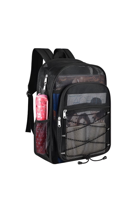 2026 New Mesh Backpack Lightweight See Through College Student Backpack for Commuting Swimming Travel Beach Outdoor Sports (Grey-L)