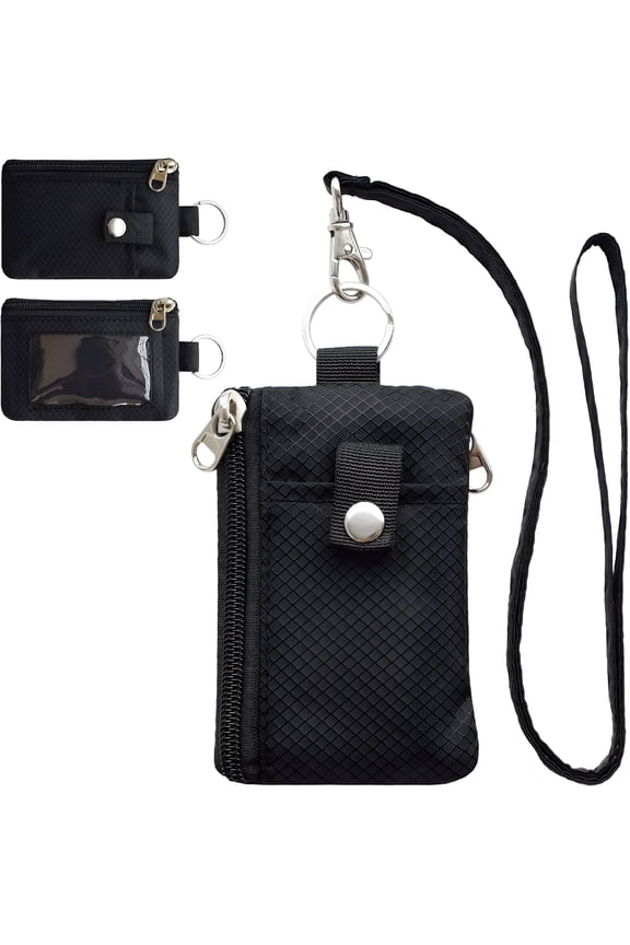2026 New Minimalist Rfid Blocking Small Wallet with Id Window,Water-Resistant Zip Id Case Wallet with Lanyard Keychain for Cards,Cash,Travel,Women,Men (Black)
