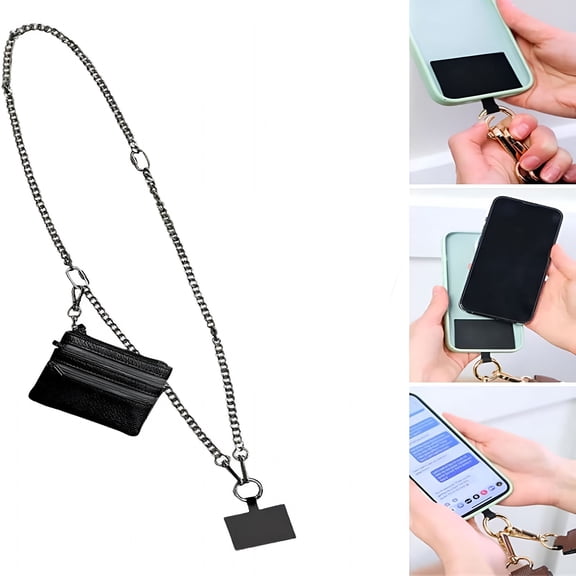 GASTROPOD 2026 New Mobile Phone Lanyard Chain Bag,Phone Strap with Zippered Pouch,Clip and Go Chain for Phone with Wallet Crossbody(Black)