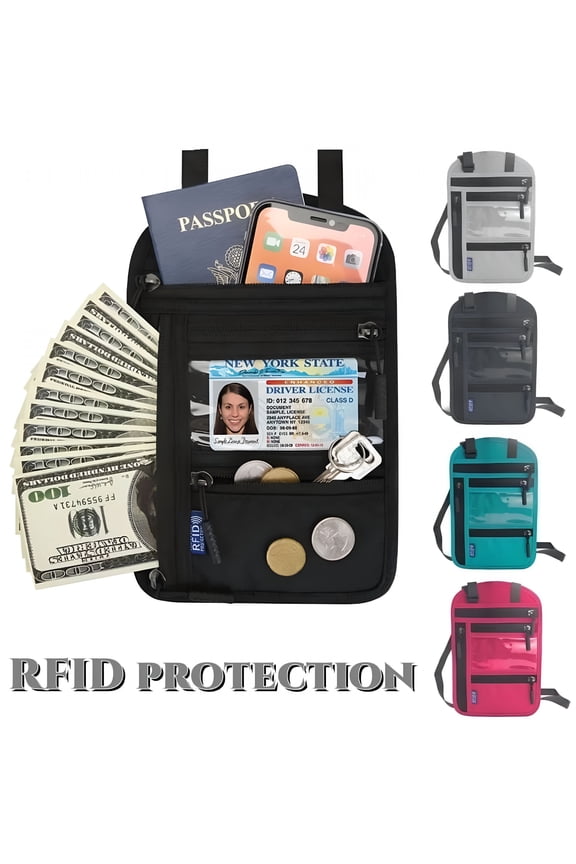 2026 New Neck Wallet, Rfid Blocking Passport Holder Neck Bag, Multi-Pockets Wallet, Travel Pouch for Travel, Airport, Hiking, Sightseeing, Commuting, Festivals, Outdoor Activities (Black)