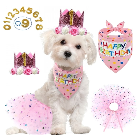 GASTROPOD 2026 New Pet Birthday Party Accessories Tulle Skirt Scarf Pink Suit Female Dog Cute Party Dress Up Supplies