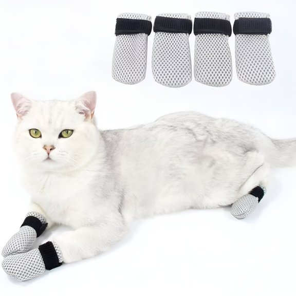 GASTROPOD 2026 New Pet Supplies Cat Booties Antiscratch Mittens 4 Pcs Breathable Adjustable Cat Covers Scratch Gloves for Indoor Use During Bathing and Nail Trimming