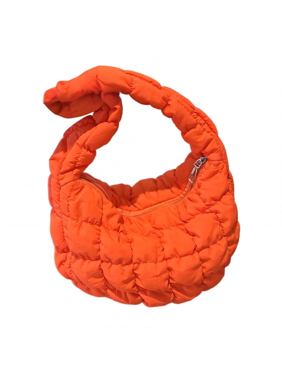 2026 New Puffer Tote Bag,Reduces Puffer Purse,Strain Puffy Bag,For Shopping,Travel,Daily Use,Orange