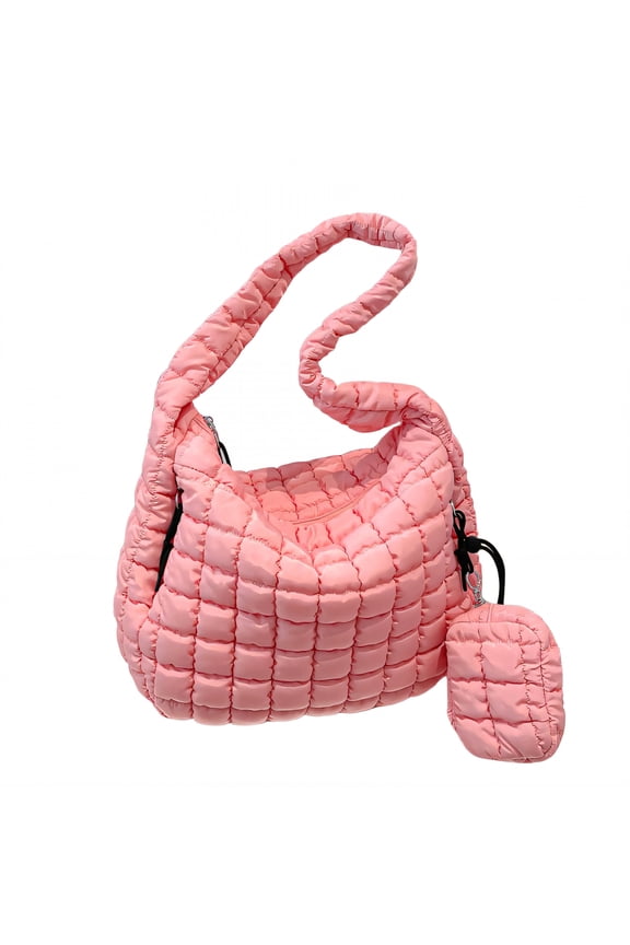 2026 New Puffy Tote Bag,Phone Wallet Puffer Purse,Comfortable Feel Puffy Bag,Pink for Casual Outings, Shopping, Daily Use, Travel, Weekend Getaways