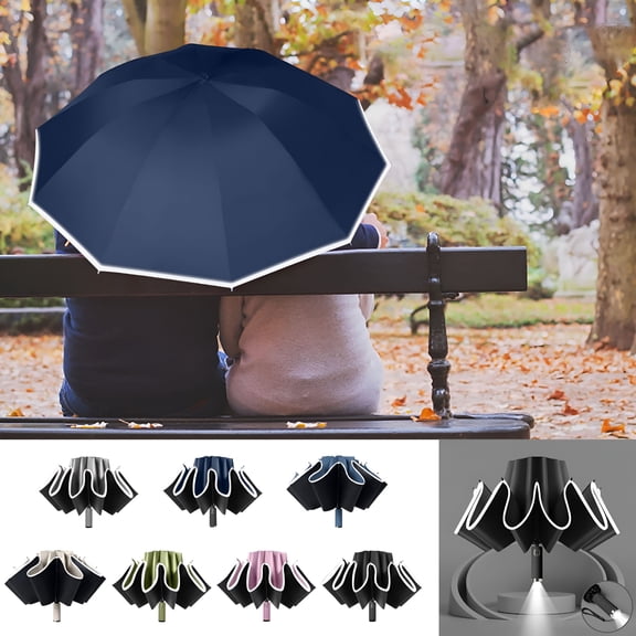 GASTROPOD 2026 New Rain Umbrellas for Rain & Sun Opposite Direction Folding Umbrella Reflective Stripe Windproof Fully Automatic for Commuting, Travel, Shopping, Outdoor Events, Hiking