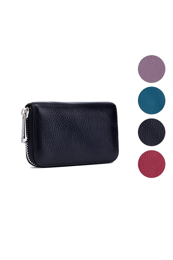 2026 New Rfid Blocking 12 Card Slots Leather Mini Credit Card Wallet Purse with Zipper for Travel, Shopping, Work, Casual, Daily-Black