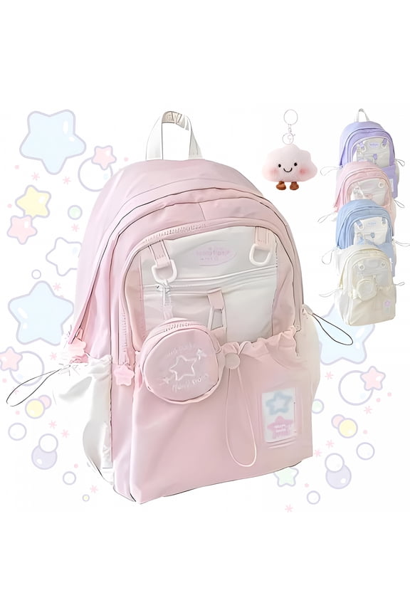 2026 New Rosy Posy Backpack, Cream Star Drawstring Backpack, 16" Large Capacity Cute Backpack for School, Travel, Daily Use (Pink)