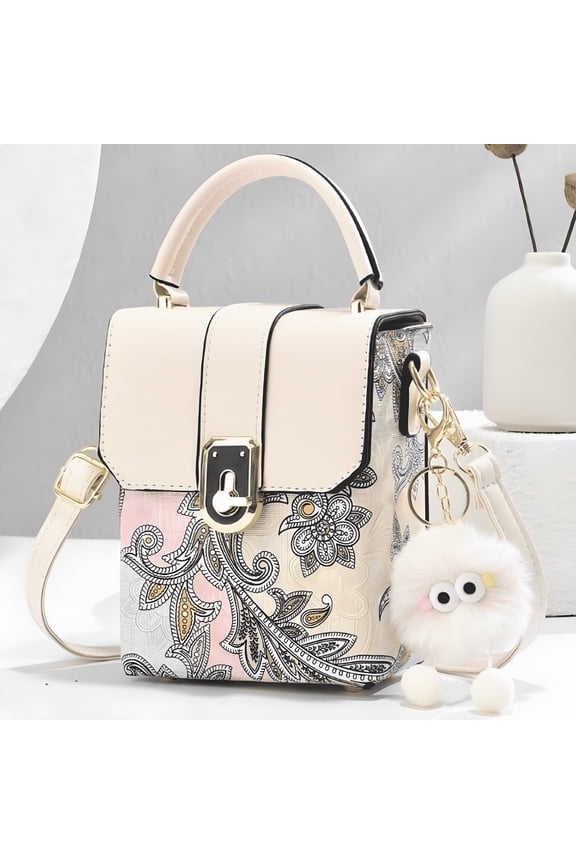 2026 New Small Crossbody Bag with Cute Plush Pendant for Women, Embroidery Pu Leather Mini Phone Purses, White, for Casual Outings, Daily Use, Shopping, Traveling, Weekend Trips