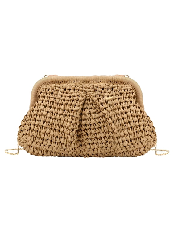 2026 New Straw Dumpling Clutch Purse, Summer Vacation Beach Crossbody Bag for Women, Raffia Wicker Rattan Woven Clutch