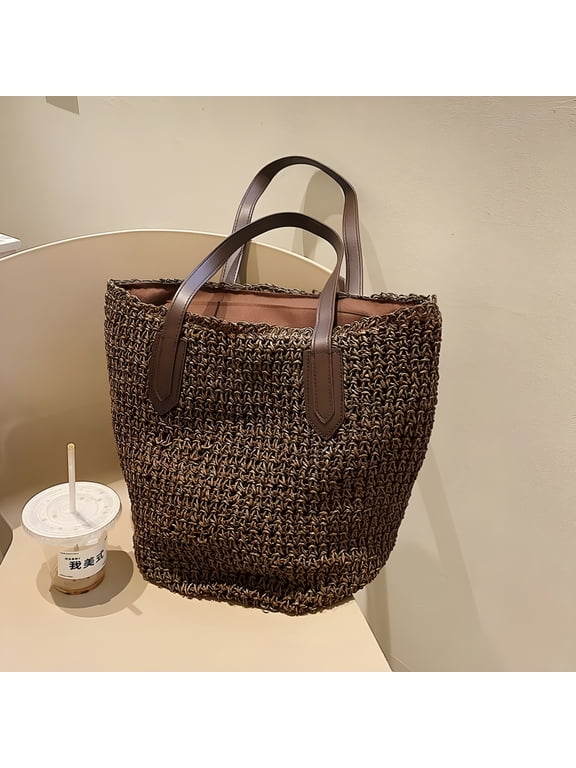 2026 New Summer Beach Bags for Women Handmade Rattan Woven Shoulder Bags Large Capacity Straw Bag Bohemian Casual Travel Handbag Totes for Beach, Picnic, Vacation, Shopping, Casual