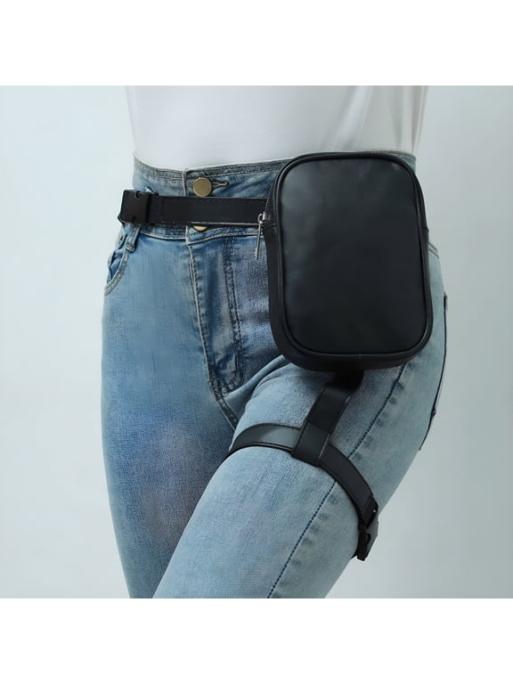 Thigh Harness Leg Bag,Belt Bag Waterproof Fanny Packs for Women,Crossbody Fanny Pack,Pu Leather Non-Slip Large Capacity Thigh Harness Leg Bag for Outdoor (Black)
