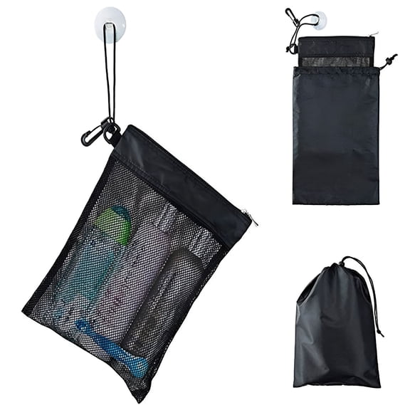 GASTROPOD 2026 New Toiletry Bag with Hanging Drawstring and Suction Cup Anti-Slip See-Through Mesh Zipper Closure Large Capacity Portable Shower Bag Tote Toiletries Storage Pouch