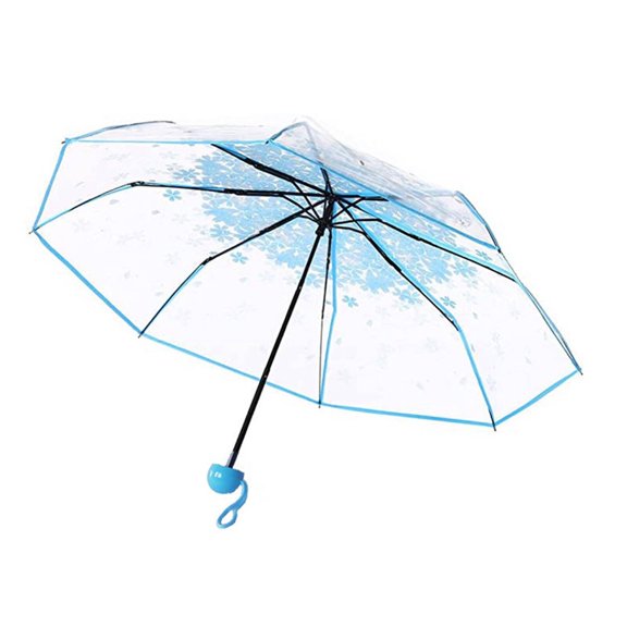 GASTROPOD 2026 New Umbrellas for Rain Transparent Design Clear Umbrella Cherry Blossom Pattern Travel Umbrella 96X22.5Cm Blue for Spring Outings Travel Commuting Rainy Days