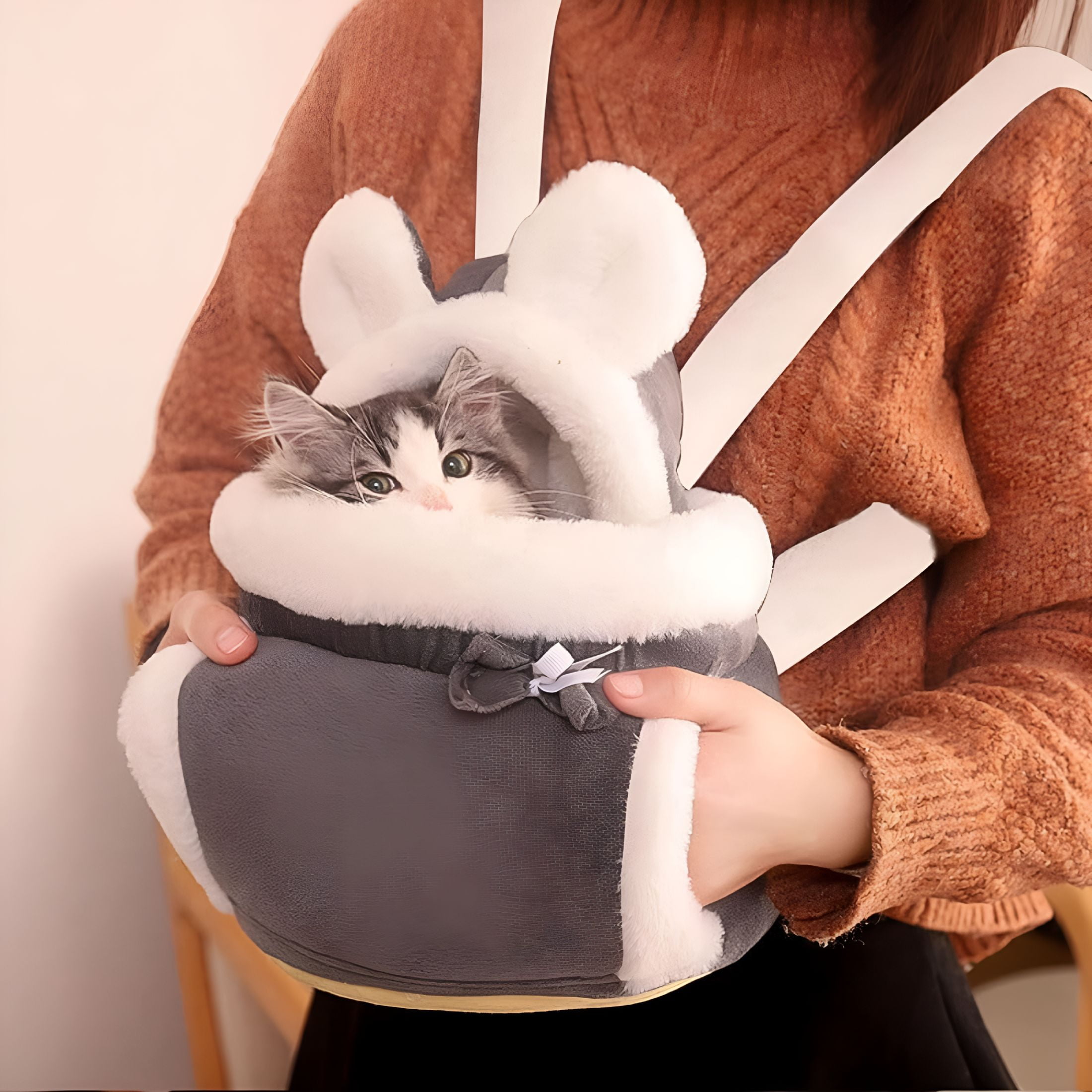 GASTROPOD 2026 New Warm Pet Carrier Bag Small Cat Dogs Backpack Winter Plush Pets Cage for Outdoor Travel Pet Hanging Chest Bags 6Kg Load-Bearing (Color: Grey, Size: Large)