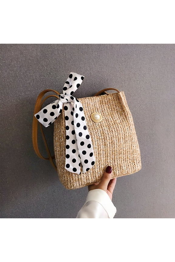 2026 New Women'S Wallets Women'S Crossbody Bags Ladies Satchel Bow Pearl Woven for Beach, Travel, Shopping Seaside Straw Weaving High Capacity Handbag Women'S Wallets