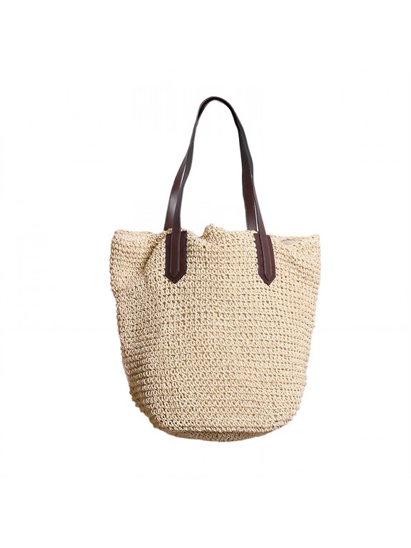 2026 New Woven Bag Natural Weaving Craftsmanship Straw Beach Bag Vintage and Versatile Woven Tote Bag for Women for Beach Shopping Picnic White