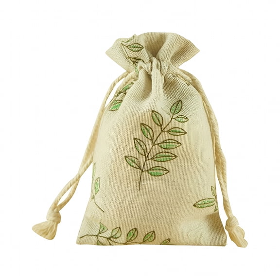 GASTROPOD 20pcs Small Linen Bags Burlap Drawstring Bag Gift Jewelry Pouch for Wedding Party 9 * 12cm (Green Olive Leaves Pattern)