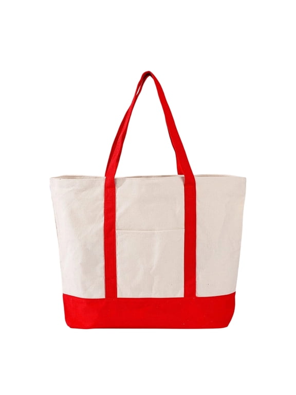 22" Extra Large Cotton Canvas Zippered Shopping Tote Grocery Bag Reusable for Supermarket Travel Beach Storage,Red