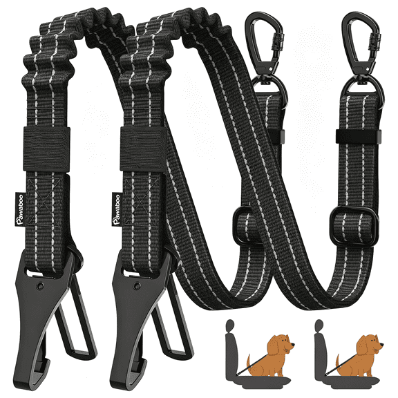GASTROPOD 2Pack Dog Seatbelt for Car,3-In-1 Dog Car Seat Belt Bungee,Shockproof Dogs Tether for Cars with Buckle&Hook Adjustable Reflective Dogs Cars Harness Leash with 360