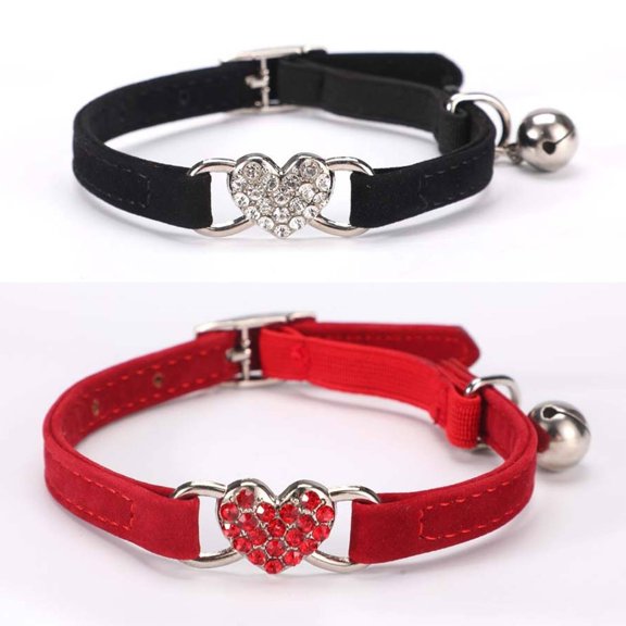 GASTROPOD 2Pcs Breakaway Cat Collar, Soft Velvet Pet Necklace with Rhinestone & Bell, Safe Adjustable Dog Harness, Pink