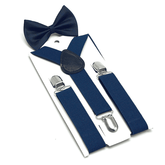 TELOLY 2Pcs Child Suspenders,Adjustable Length Kids Suspenders with 3 Clips,Navy Blue