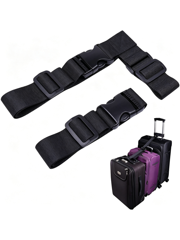 2Pcs Luggage Strap for Multiple Suitcases,Heavy Duty Adjustable Luggage Connector Straps,Travel Accessory for Connecting Bags Together,T-Type&Normal Style,Black