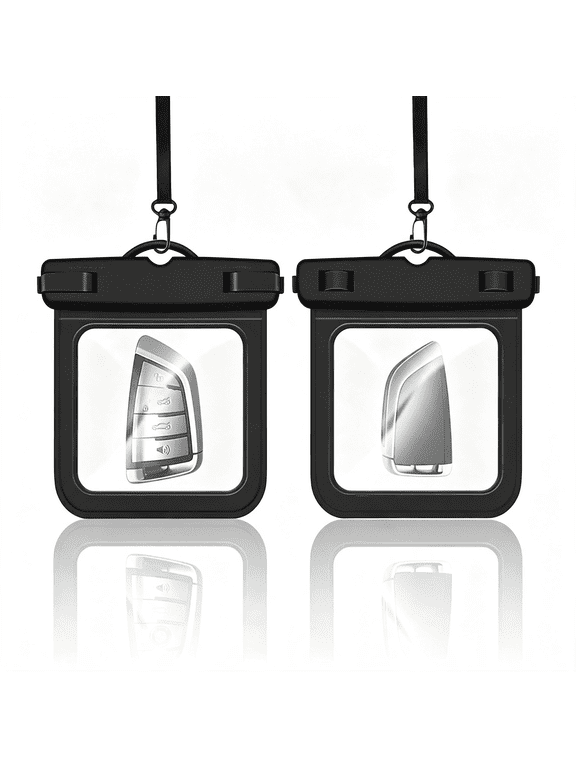 2Pcs Submersible Waterproof Wallet Dry Car Key Fob Case Bag,Swimming Surfing Water Sports Small Waterproof Pouch Holder for Door Ship Driver Fishing License Cash Coins-Black