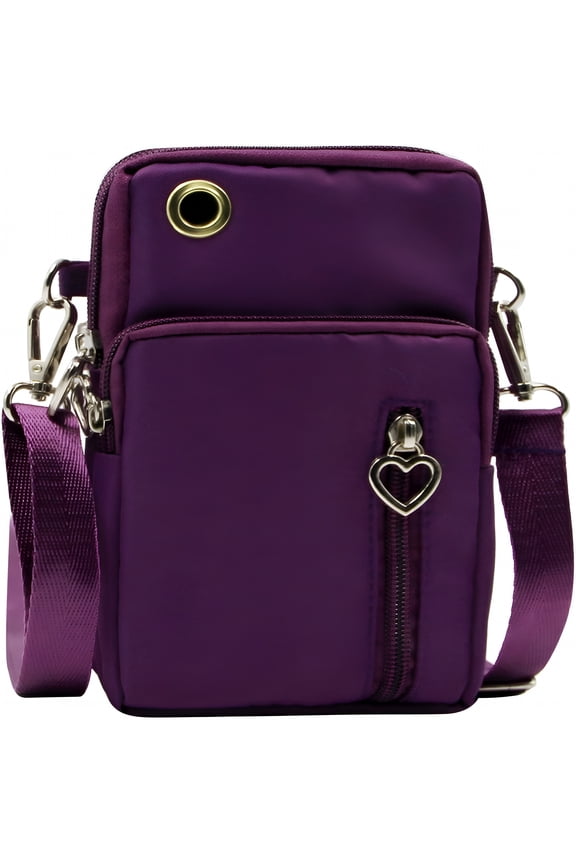 3-Layers Crossbody Bag Cellphone Pouch Armband Wallet Nylon Smartphone Purse with Earphone Hole