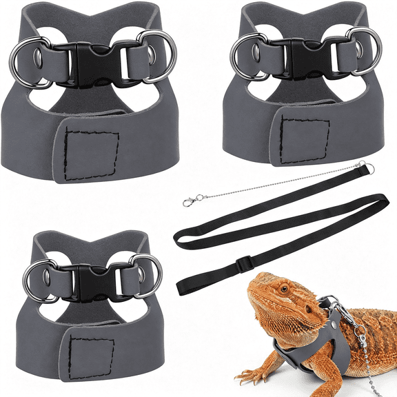 GASTROPOD 3 Pack Bearded Dragon Harness, Adjustable Lizard Walking Gear, Easy on Off Reptile Outfits for Training and Outdoor