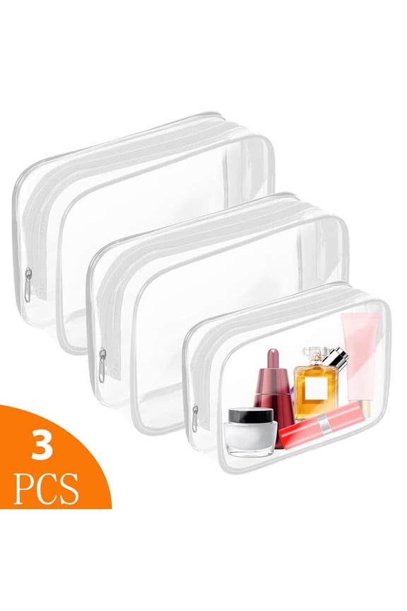 3 Pack Clear Makeup Bag,Portable Travel Toiletry Bags with Zipper,Tsa Approved Clear Organizer Bags,Pvc Cosmetic Pouch for Airport Airline Compliant